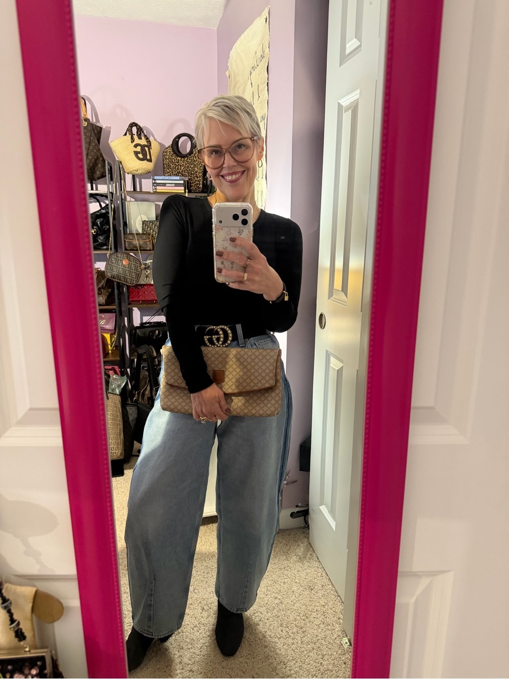 Celine Triomphe Canvas Fold-Over Clutch in Beige and Brown Trim - Picture 2 of 14
